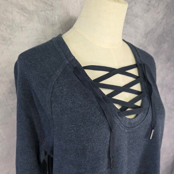 prAna Sweater Dress Womens Small Blue Heather Nautical Cozy Up Terry Pockets - Picture 2 of 16